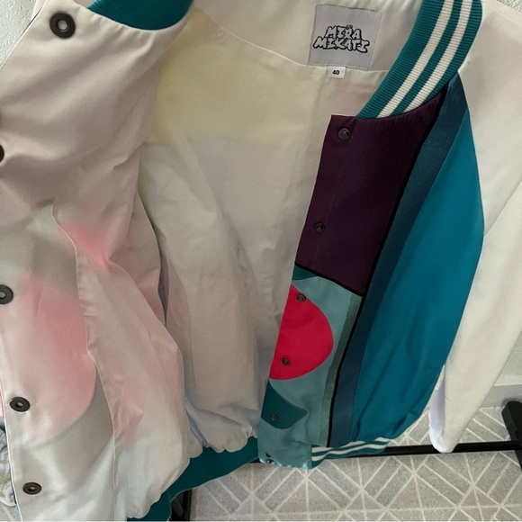 KAWS x MIRA MIKATI sz 40 S White Blue Bomber Jacket Snap Buttons $1895 - Picture 6 of 16